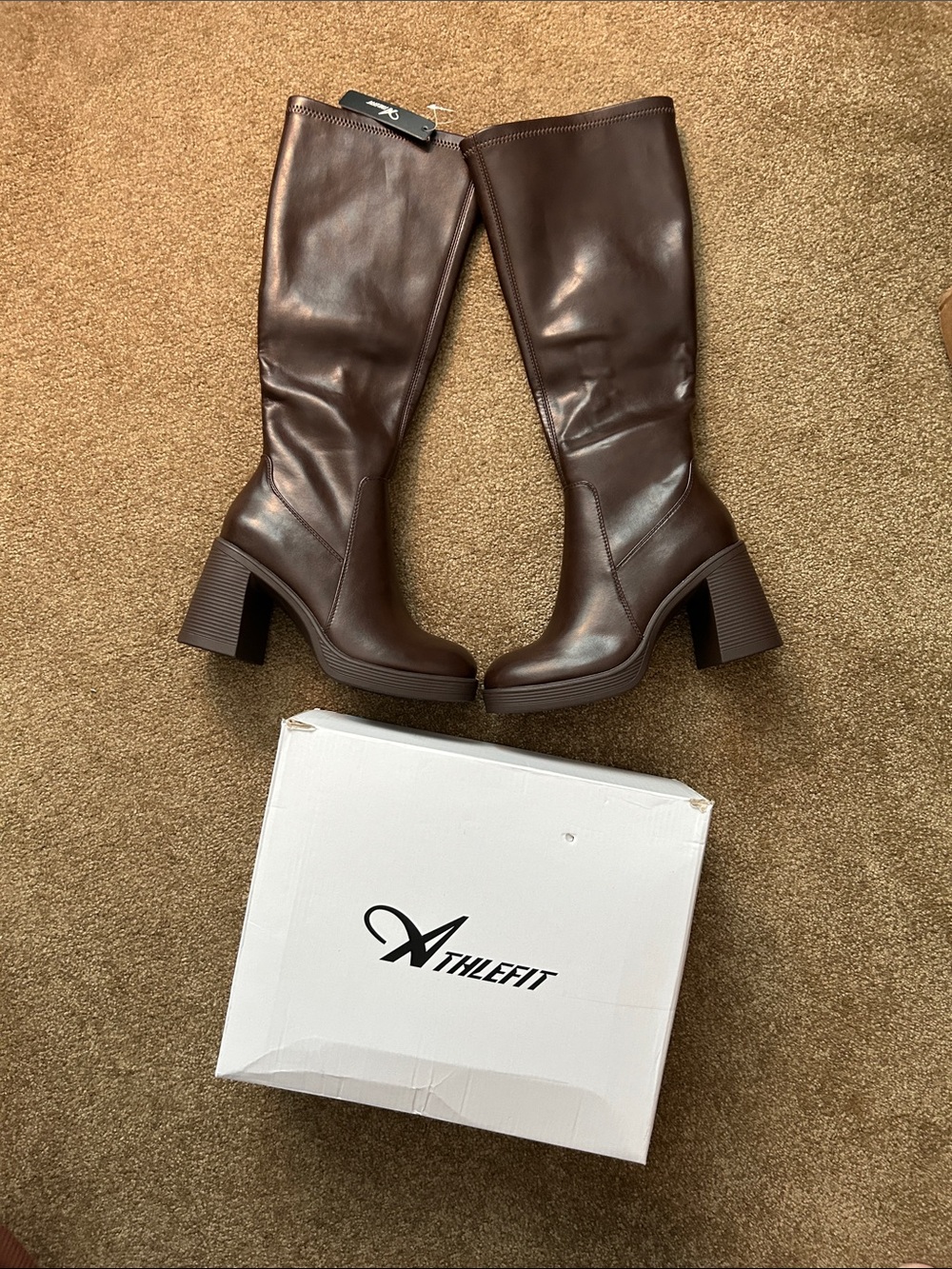 Women's Dark Brown Knee-High Block Heel Boots